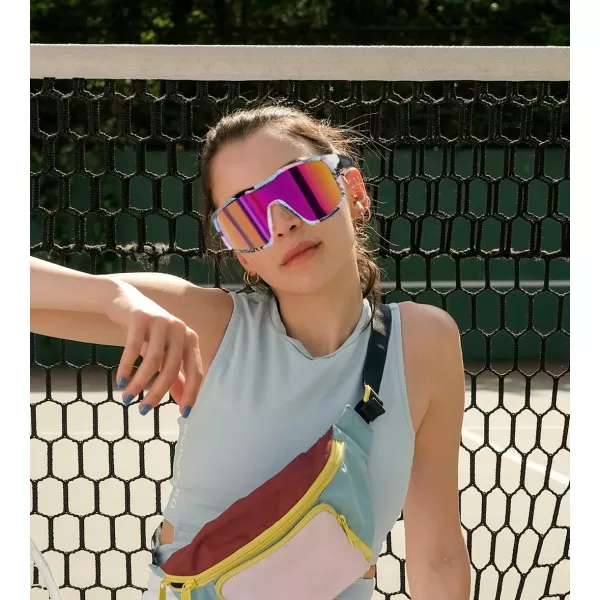 FEISEDY Sunglasses Sports Mens Women Baseball Cycling Mirrored Goggles Hiking Running UV400 Protection B0034Pink Frame  Pink Mirror Lenses