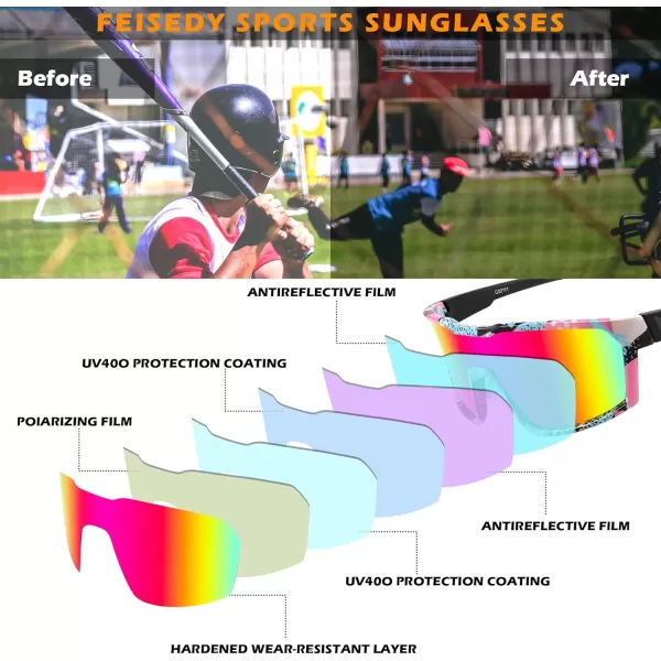 FEISEDY Sunglasses Sports Mens Women Baseball Cycling Mirrored Goggles Hiking Running UV400 Protection B0034Pink Frame  Pink Mirror Lenses