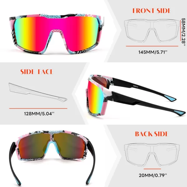 FEISEDY Sunglasses Sports Mens Women Baseball Cycling Mirrored Goggles Hiking Running UV400 Protection B0034Pink Frame  Pink Mirror Lenses