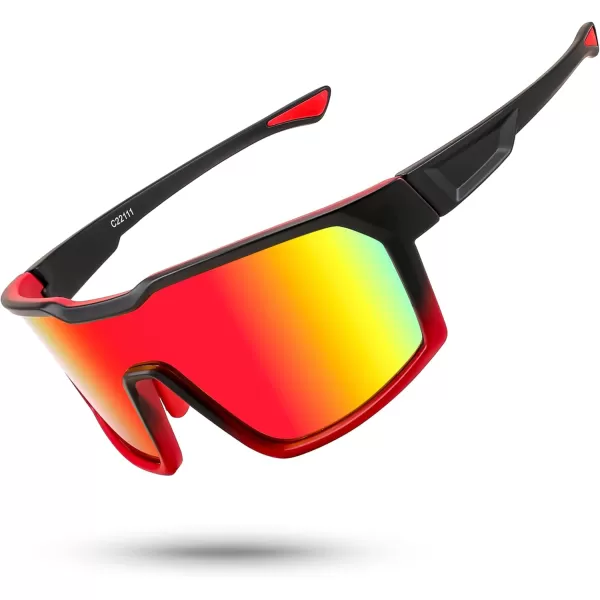 FEISEDY Sunglasses Sports Mens Women Baseball Cycling Mirrored Goggles Hiking Running UV400 Protection B0034Red Black Frame  Red Mirror Lenses
