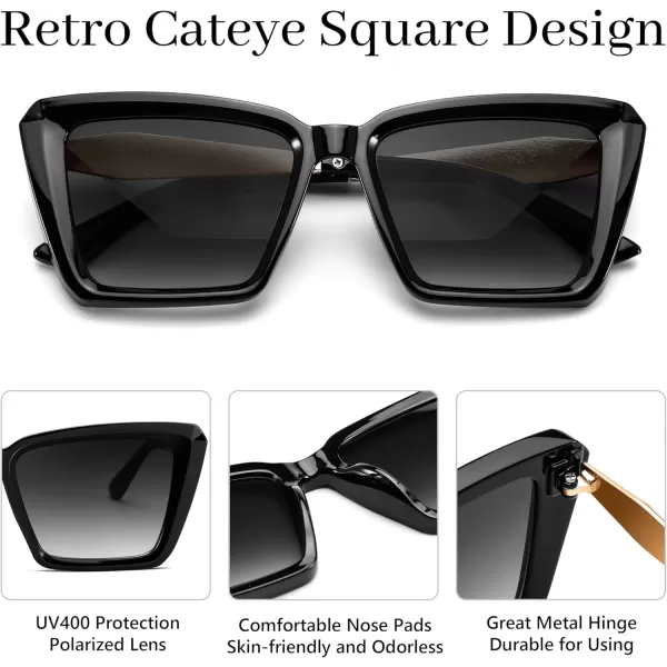 FEISEDY Trendy Cat Eye Women Sunglasses Retro Womens Square Cateye Sun Glasses B9135Black
