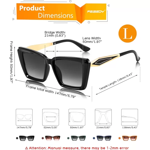 FEISEDY Trendy Cat Eye Women Sunglasses Retro Womens Square Cateye Sun Glasses B9135Black