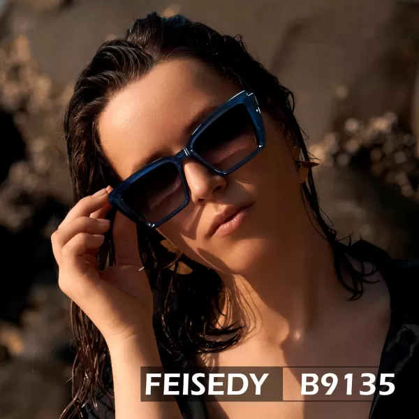 FEISEDY Trendy Cat Eye Women Sunglasses Retro Womens Square Cateye Sun Glasses B9135Blue