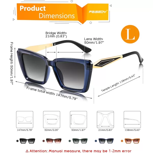 FEISEDY Trendy Cat Eye Women Sunglasses Retro Womens Square Cateye Sun Glasses B9135Blue