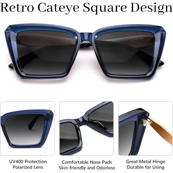 FEISEDY Trendy Cat Eye Women Sunglasses Retro Womens Square Cateye Sun Glasses B9135Blue
