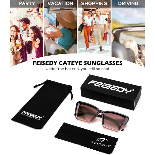 FEISEDY Trendy Cat Eye Women Sunglasses Retro Womens Square Cateye Sun Glasses B9135Brown