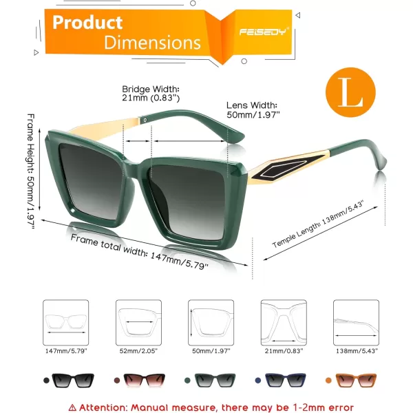 FEISEDY Trendy Cat Eye Women Sunglasses Retro Womens Square Cateye Sun Glasses B9135Green