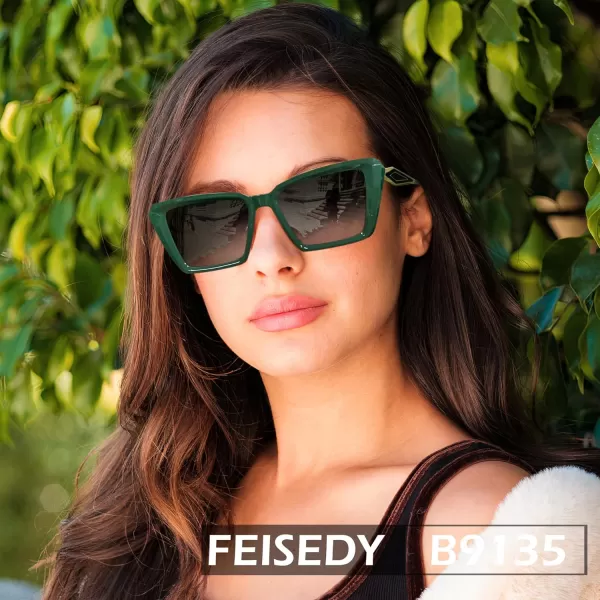 FEISEDY Trendy Cat Eye Women Sunglasses Retro Womens Square Cateye Sun Glasses B9135Green