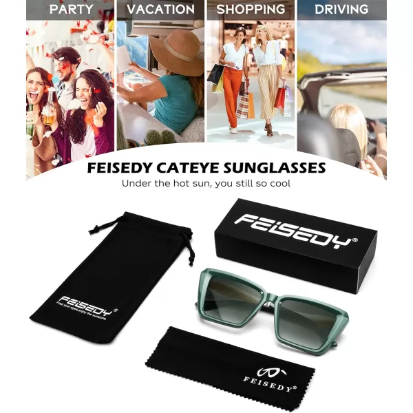 FEISEDY Trendy Cat Eye Women Sunglasses Retro Womens Square Cateye Sun Glasses B9135Green
