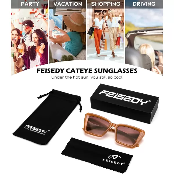 FEISEDY Trendy Cat Eye Women Sunglasses Retro Womens Square Cateye Sun Glasses B9135Tea