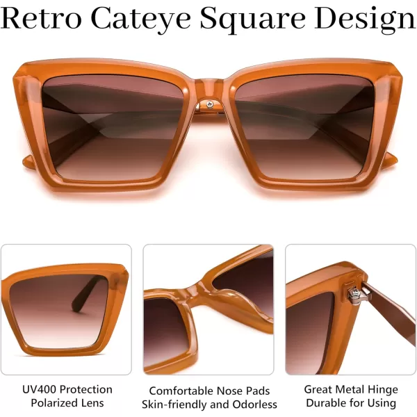 FEISEDY Trendy Cat Eye Women Sunglasses Retro Womens Square Cateye Sun Glasses B9135Tea