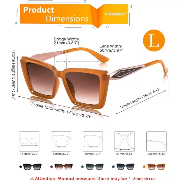 FEISEDY Trendy Cat Eye Women Sunglasses Retro Womens Square Cateye Sun Glasses B9135Tea