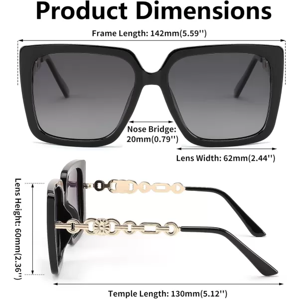 FEISEDY Trendy Polarized Cateye Sunglasses Womens Vintage Oversized Square Sunglasses UV400 Protection B0003Black Frame Gradient Grey Lens