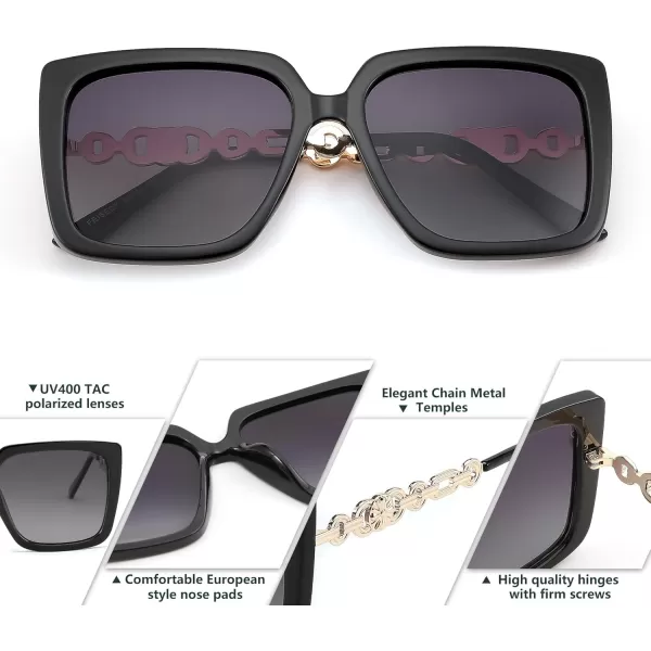 FEISEDY Trendy Polarized Cateye Sunglasses Womens Vintage Oversized Square Sunglasses UV400 Protection B0003Black Frame Gradient Grey Lens