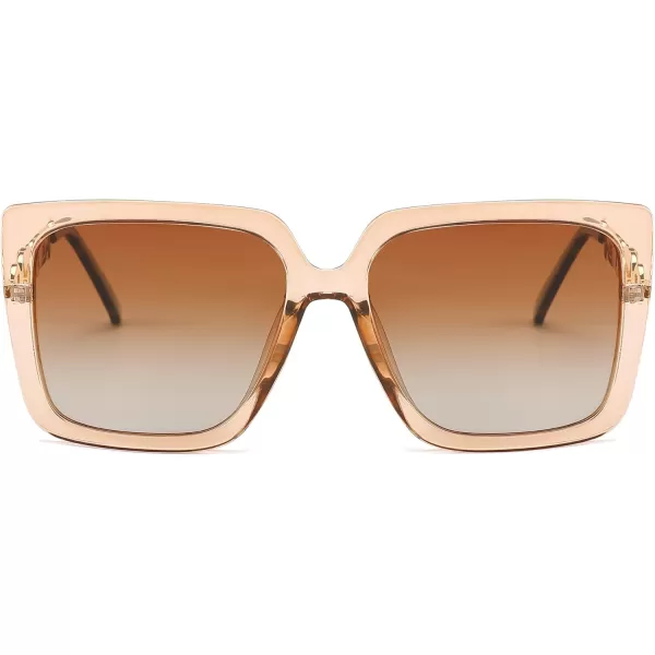 FEISEDY Trendy Polarized Cateye Sunglasses Womens Vintage Oversized Square Sunglasses UV400 Protection B0003Clear Brown Frame Gradient Brown Lens