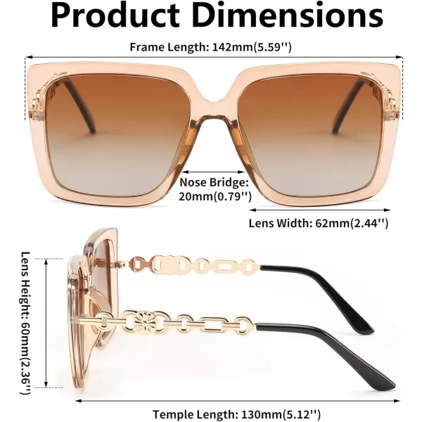 FEISEDY Trendy Polarized Cateye Sunglasses Womens Vintage Oversized Square Sunglasses UV400 Protection B0003Clear Brown Frame Gradient Brown Lens