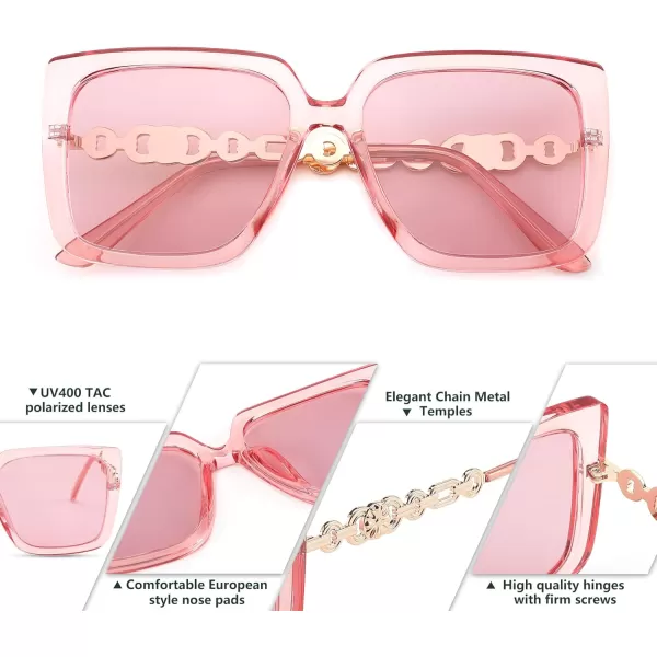 FEISEDY Trendy Polarized Cateye Sunglasses Womens Vintage Oversized Square Sunglasses UV400 Protection B0003Clear Pink Frame Pink Lens