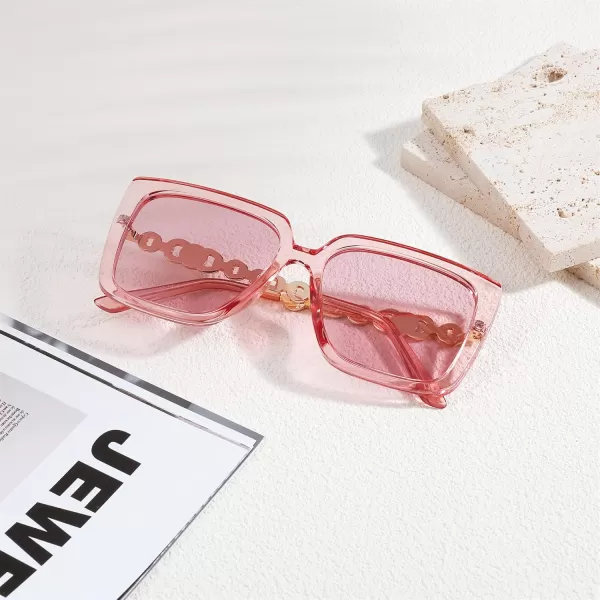 FEISEDY Trendy Polarized Cateye Sunglasses Womens Vintage Oversized Square Sunglasses UV400 Protection B0003Clear Pink Frame Pink Lens
