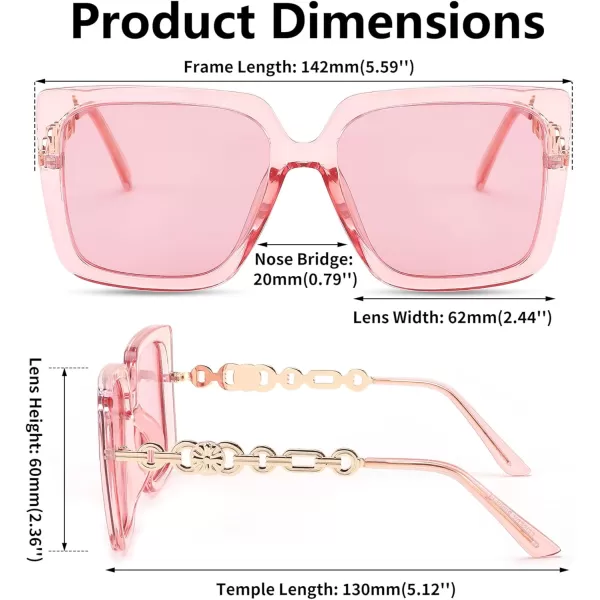FEISEDY Trendy Polarized Cateye Sunglasses Womens Vintage Oversized Square Sunglasses UV400 Protection B0003Clear Pink Frame Pink Lens