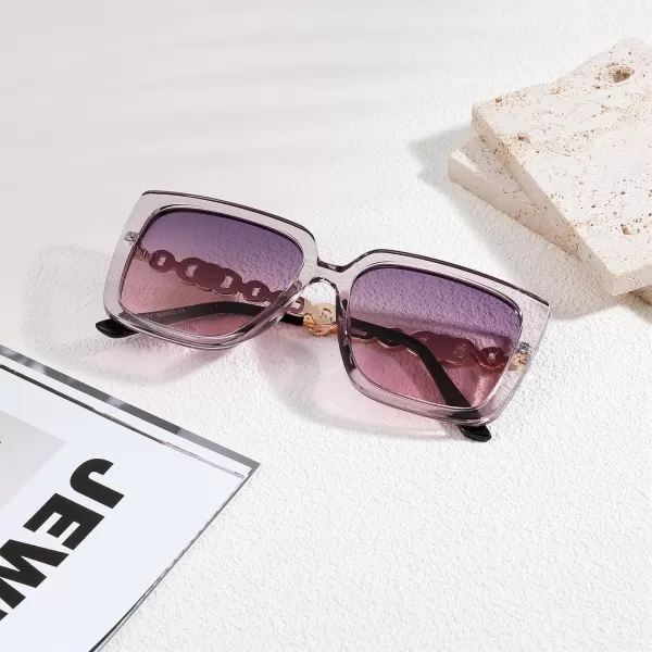 FEISEDY Trendy Polarized Cateye Sunglasses Womens Vintage Oversized Square Sunglasses UV400 Protection B0003Clear Purple Frame Purple Pink Lens
