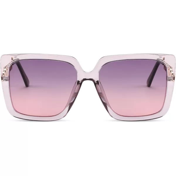 FEISEDY Trendy Polarized Cateye Sunglasses Womens Vintage Oversized Square Sunglasses UV400 Protection B0003Clear Purple Frame Purple Pink Lens