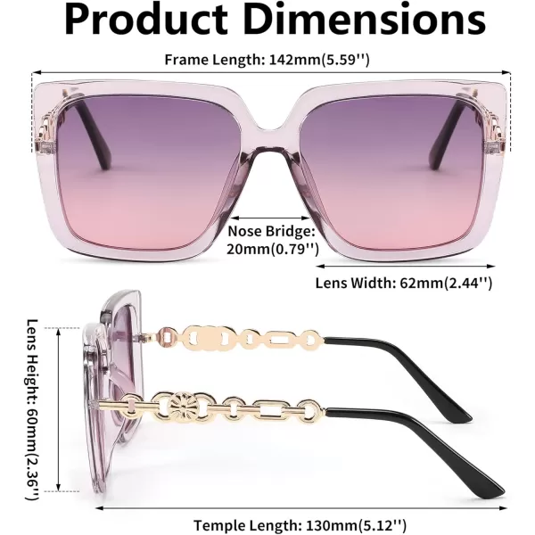 FEISEDY Trendy Polarized Cateye Sunglasses Womens Vintage Oversized Square Sunglasses UV400 Protection B0003Clear Purple Frame Purple Pink Lens
