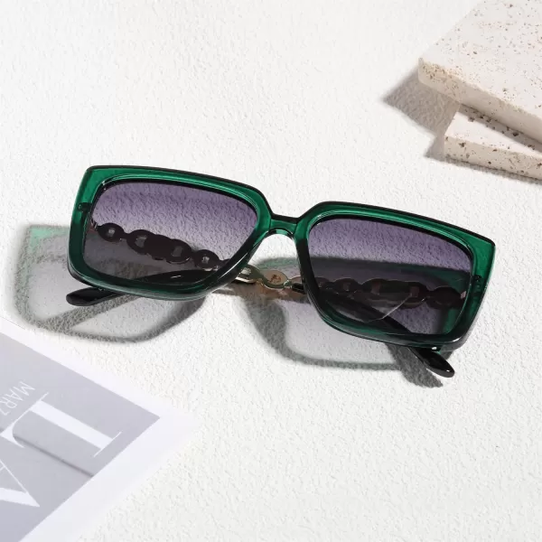 FEISEDY Trendy Polarized Cateye Sunglasses Womens Vintage Oversized Square Sunglasses UV400 Protection B0003Dark Green Frame Gradient Grey Lens
