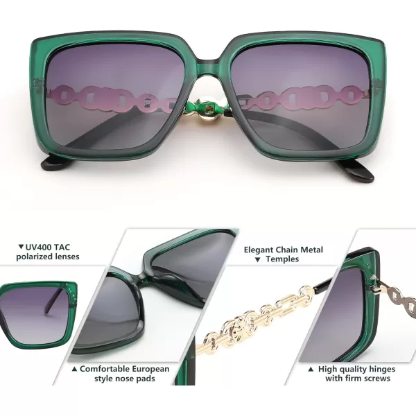 FEISEDY Trendy Polarized Cateye Sunglasses Womens Vintage Oversized Square Sunglasses UV400 Protection B0003Dark Green Frame Gradient Grey Lens