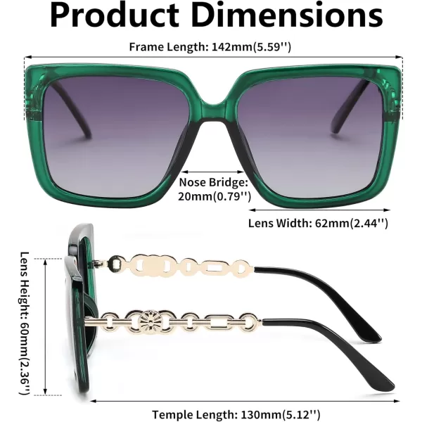 FEISEDY Trendy Polarized Cateye Sunglasses Womens Vintage Oversized Square Sunglasses UV400 Protection B0003Dark Green Frame Gradient Grey Lens