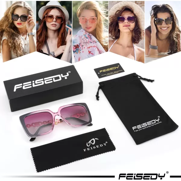 FEISEDY Trendy Polarized Cateye Sunglasses Womens Vintage Oversized Square Sunglasses UV400 Protection B0003Gradient Purple Frame Purple Lens