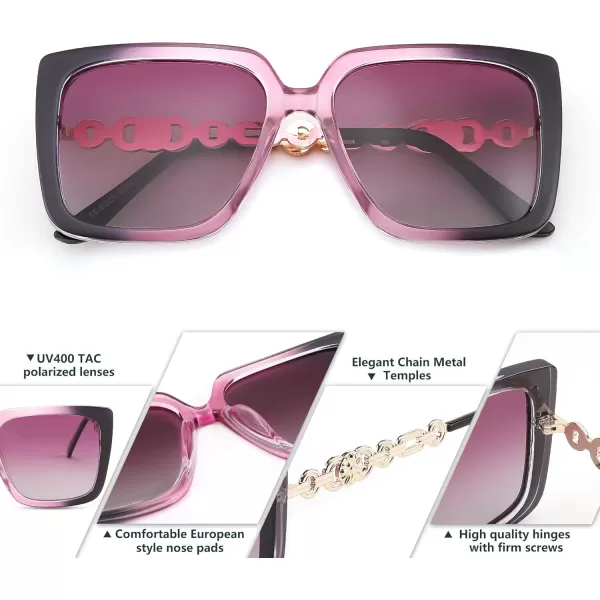 FEISEDY Trendy Polarized Cateye Sunglasses Womens Vintage Oversized Square Sunglasses UV400 Protection B0003Gradient Purple Frame Purple Lens