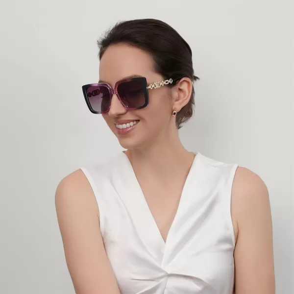 FEISEDY Trendy Polarized Cateye Sunglasses Womens Vintage Oversized Square Sunglasses UV400 Protection B0003Gradient Purple Frame Purple Lens