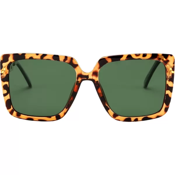 FEISEDY Trendy Polarized Cateye Sunglasses Womens Vintage Oversized Square Sunglasses UV400 Protection B0003Leopard Frame Dark Green Lens
