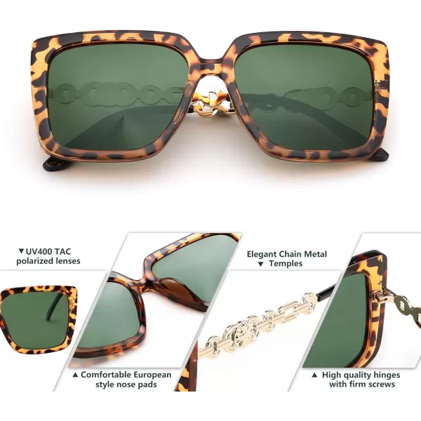 FEISEDY Trendy Polarized Cateye Sunglasses Womens Vintage Oversized Square Sunglasses UV400 Protection B0003Leopard Frame Dark Green Lens