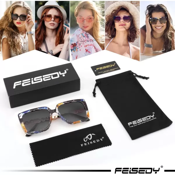 FEISEDY Trendy Polarized Cateye Sunglasses Womens Vintage Oversized Square Sunglasses UV400 Protection B0003Marble Pattern Frame Gradient Grey Lens