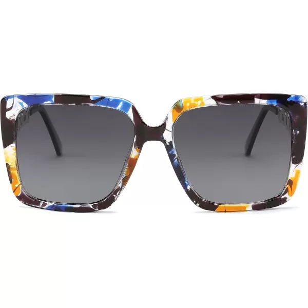 FEISEDY Trendy Polarized Cateye Sunglasses Womens Vintage Oversized Square Sunglasses UV400 Protection B0003Marble Pattern Frame Gradient Grey Lens