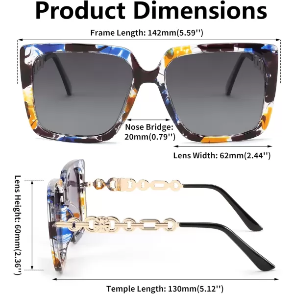 FEISEDY Trendy Polarized Cateye Sunglasses Womens Vintage Oversized Square Sunglasses UV400 Protection B0003Marble Pattern Frame Gradient Grey Lens