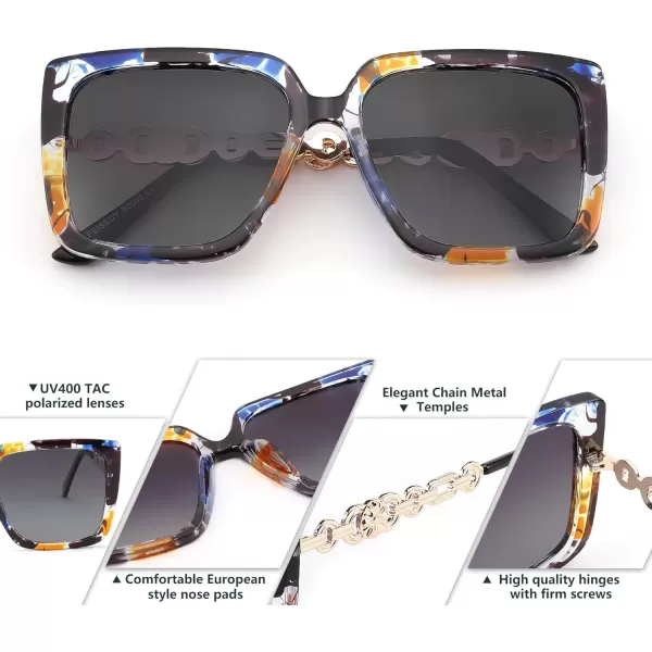 FEISEDY Trendy Polarized Cateye Sunglasses Womens Vintage Oversized Square Sunglasses UV400 Protection B0003Marble Pattern Frame Gradient Grey Lens