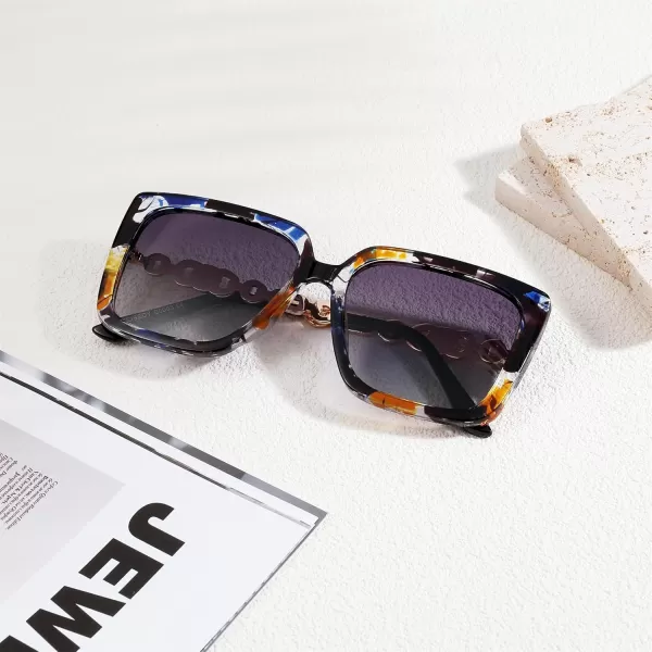 FEISEDY Trendy Polarized Cateye Sunglasses Womens Vintage Oversized Square Sunglasses UV400 Protection B0003Marble Pattern Frame Gradient Grey Lens