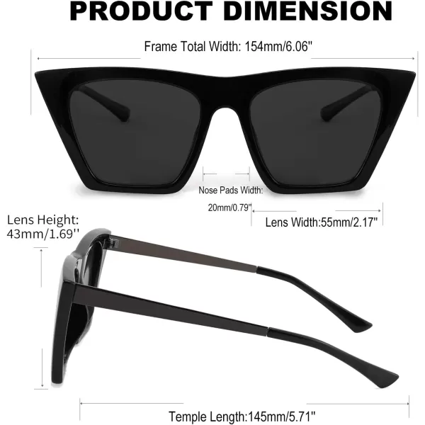 FEISEDY Vintage Polarized Square Cat Eye Sunglasses Women Trendy Fashion Cateye Polarized Sunglasses B2692Black FrameGrey Lenses