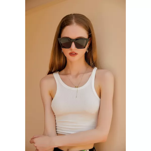 FEISEDY Vintage Polarized Square Cat Eye Sunglasses Women Trendy Fashion Cateye Polarized Sunglasses B2692Black FrameGrey Lenses