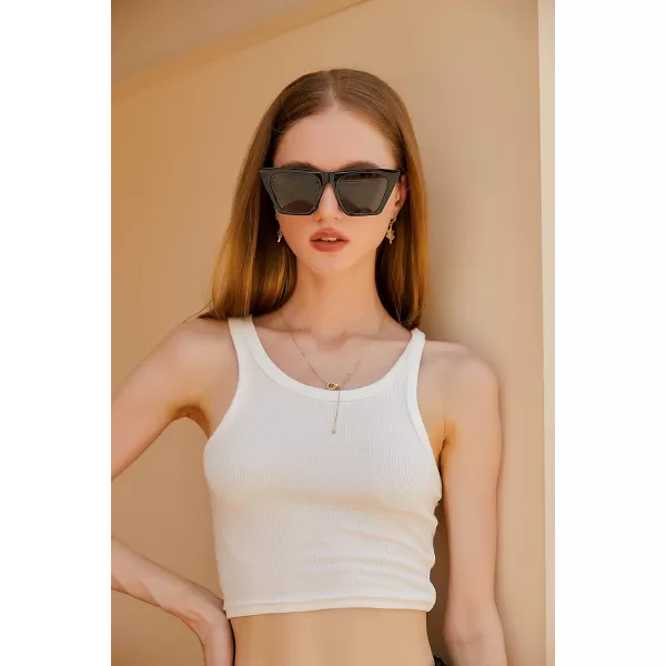FEISEDY Vintage Polarized Square Cat Eye Sunglasses Women Trendy Fashion Cateye Polarized Sunglasses B2692Brown TortoiseGradient Tea Lenses