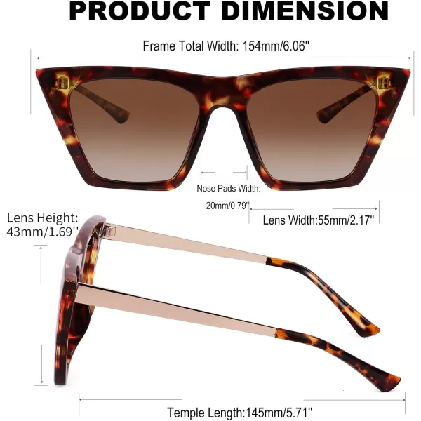 FEISEDY Vintage Polarized Square Cat Eye Sunglasses Women Trendy Fashion Cateye Polarized Sunglasses B2692Brown TortoiseGradient Tea Lenses