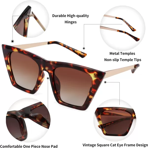 FEISEDY Vintage Polarized Square Cat Eye Sunglasses Women Trendy Fashion Cateye Polarized Sunglasses B2692Brown TortoiseGradient Tea Lenses