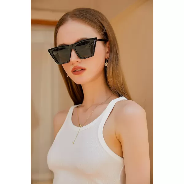 FEISEDY Vintage Polarized Square Cat Eye Sunglasses Women Trendy Fashion Cateye Polarized Sunglasses B2692Clear FrameBlue Mirrored Lenses