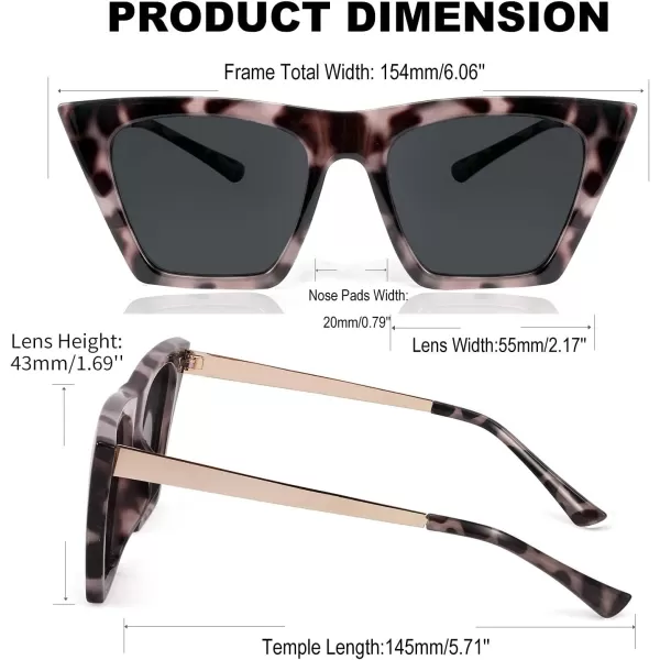FEISEDY Vintage Polarized Square Cat Eye Sunglasses Women Trendy Fashion Cateye Polarized Sunglasses B2692Grey TortoiseGrey Lenses