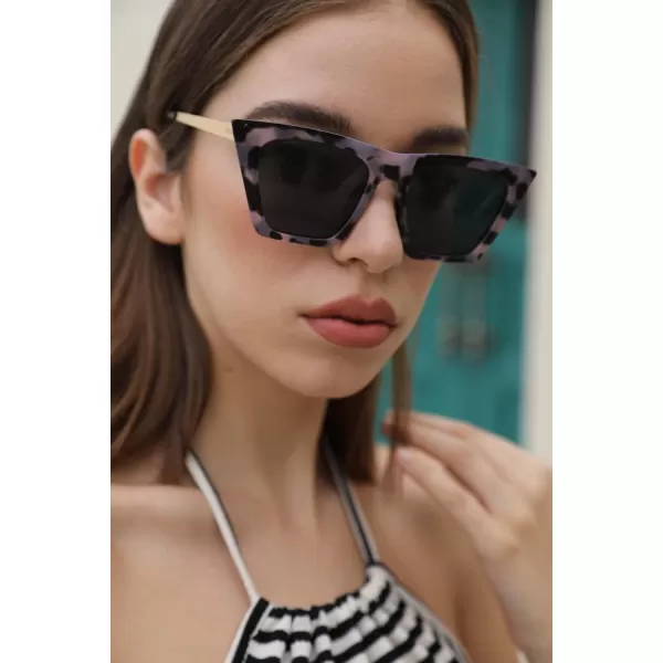 FEISEDY Vintage Polarized Square Cat Eye Sunglasses Women Trendy Fashion Cateye Polarized Sunglasses B2692Grey TortoiseGrey Lenses