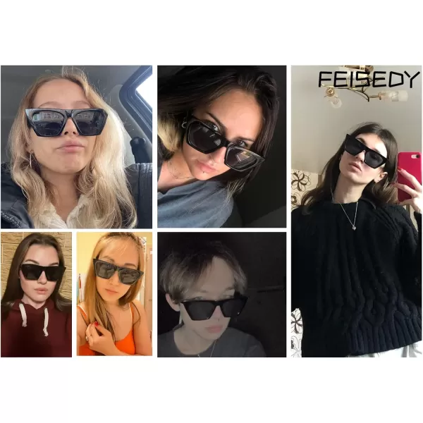 FEISEDY Vintage Polarized Square Cat Eye Sunglasses Women Trendy Fashion Cateye Polarized Sunglasses B2692Grey TortoiseGrey Lenses
