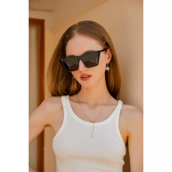 FEISEDY Vintage Polarized Square Cat Eye Sunglasses Women Trendy Fashion Cateye Polarized Sunglasses B2692White FrameRed Mirrored Lenses