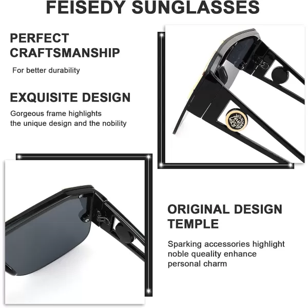 FEISEDY Women Men Sunglasse Square Flat Top Big Frame UV400 Sun Glasses Oversized B2765Black